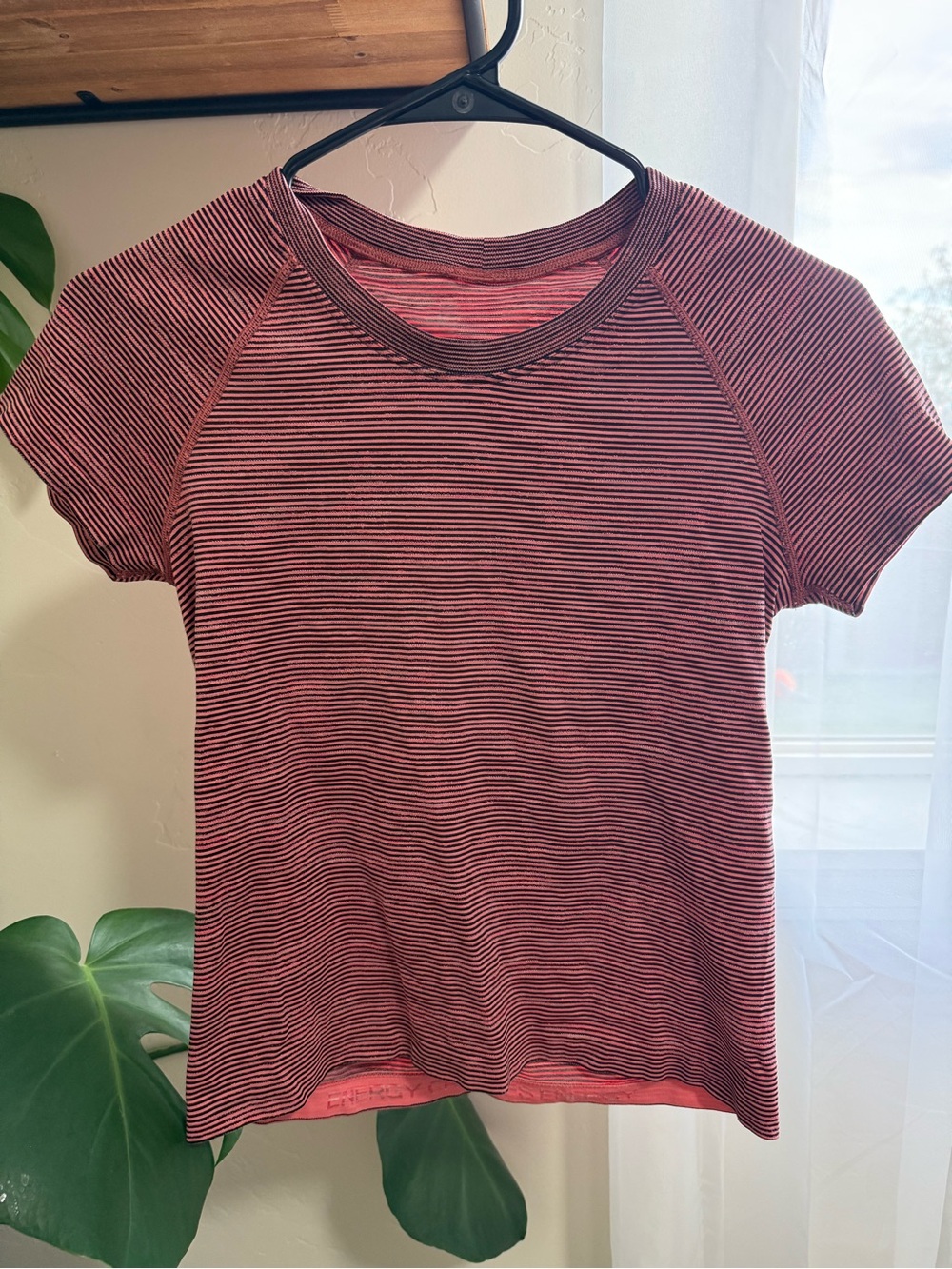 lululemon athletica Pink and Black Striped Short Sleeve Tee